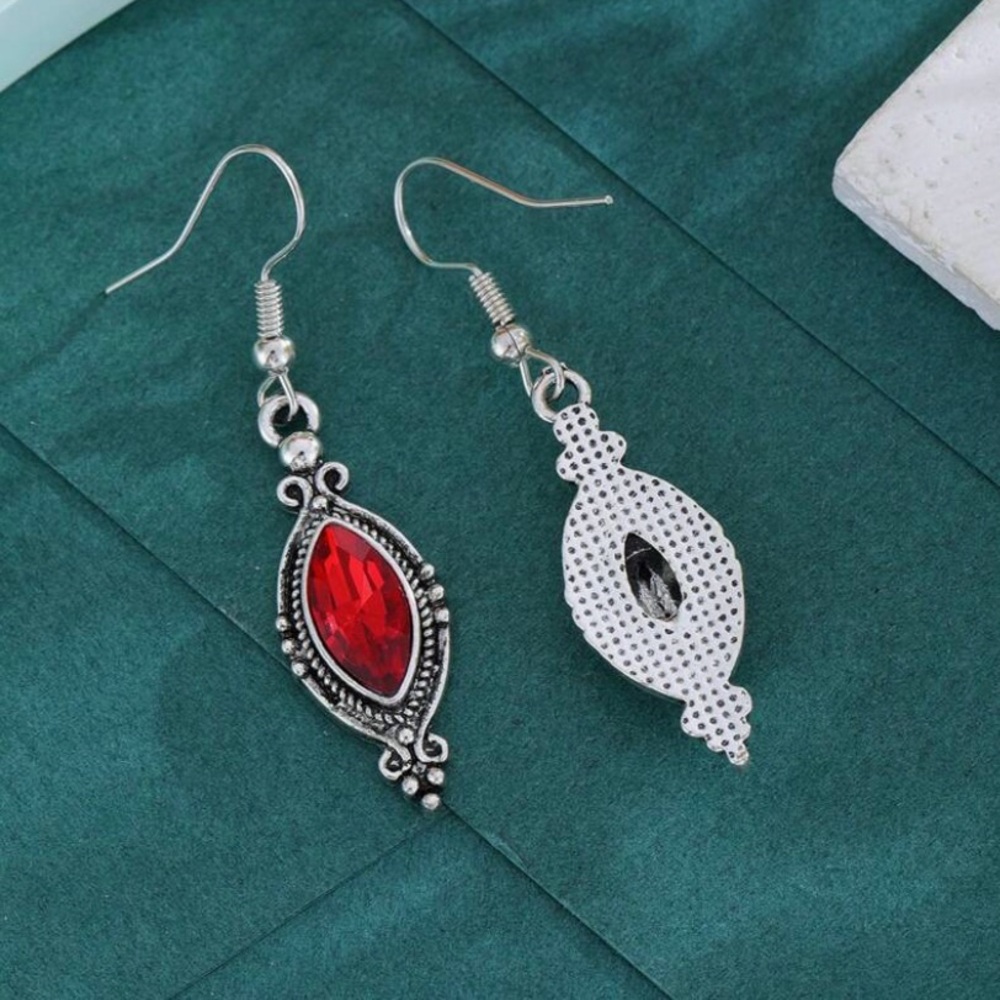 Silver Red Crystal Victorian Drop Earrings - Picture 4 of 6